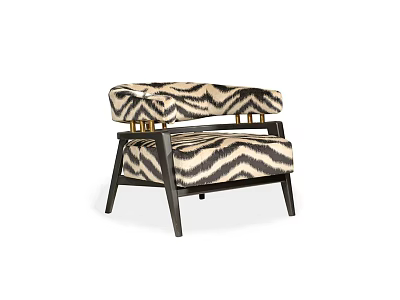 Modern Single Sofa With Zebra Pattern Upholstery Gold Accents And Dark Wooden Frame 3d model