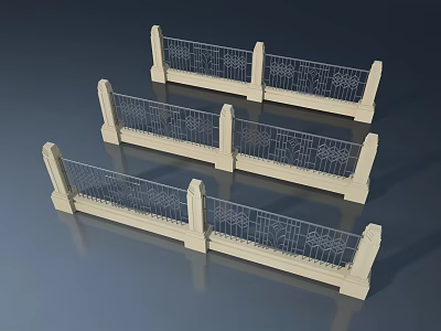 Three Cream Colored Hinged Doors With Intricate Lattice Design And White Frames 3d model