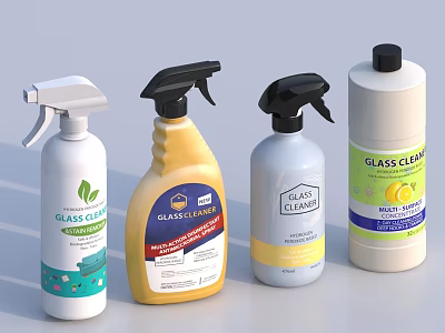 Glass Cleaner Spray Bottles With Lemon Scent For Home Cleaning Use 3d model
