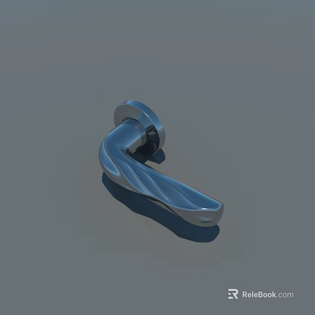 Modern Silver Metal Door Handle With Sleek Wavy Curved Design 3d model 