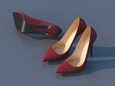Red Pointed Toe High Heels Featuring Stiletto Heel And Soles Displayed 3d model