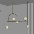 Modern Minimalist Chandelier with Golden Frame and White Spherical Bulbs in Gray Wall with Stripes