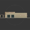 Commercial Building With Beige Walls Stone Wall Section Covered Patio Green Umbrellas And Large Windows