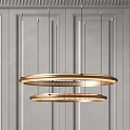 Modern Double Ring Chandelier With Warm Lighting Against Gray Vertical Panel Wall 3d model