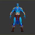 Blue Mythical Character With Glowing Body Golden Ornaments And Red Pants