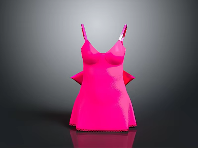 Pink Spaghetti Strap V Neck Dress With Lace Trim Hem And Back Bow Detail 3d model