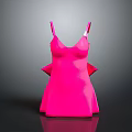 Pink Spaghetti Strap V Neck Dress With Lace Trim Hem And Back Bow Detail