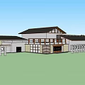 Traditional Modern Building Exterior Featuring Wooden Gable Roof White Columns And Square Windows