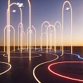 Illuminated Arched Decorative Lights With Curved Colorful Light Strips In Sunset Sky Modern Design
