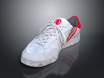 White Lace Up Sports Shoes With Red Stripes And Logo For Casual Daily Use 3d model