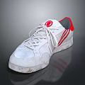 White Lace Up Sports Shoes With Red Stripes And Logo For Casual Daily Use