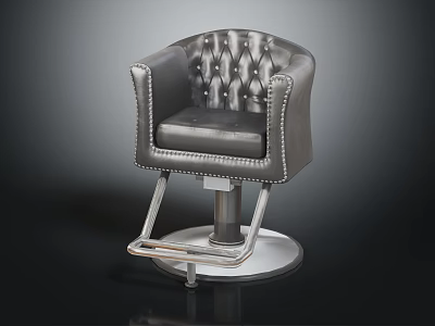 Gray Leather Barber Chair With Tufted Backrest Metal Base And Footrest 3d model