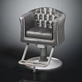 Gray Leather Barber Chair With Tufted Backrest Metal Base And Footrest