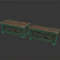 Two Brown Wooden Benches with Exquisite Carved Patterns for Home Living Spaces