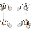 Modern Multi Bulb Pendant Lighting Fixture Set With Brass Metal Frame And White Shades