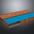 Long Wooden Building With Brown And Blue Roof Open Sections Structure Design