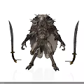 3D Fantasy Warrior Monster With Dual Blades Armored Exterior And Standing Pose