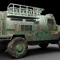 Military Green Armored Vehicle With Heavy Armor Roof Equipment And Large Wheels