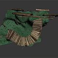 Wooden Circular Ring Structure Design With Wooden Bridge And Green Grass