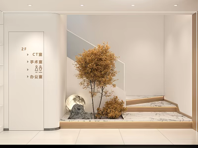 Hospital Outpatient Clinic 2F Interior With Department Signs And Landscaping 3d model