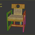 Yellowish Wooden Leisure Chair With Square Backrest Circular Cutout And Beige Fabric Seat