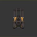 Yellow Industrial Forklift With Brown Forks Operator Cab And Black Wheels