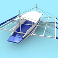 Seagull Perched On Blue And White Boat With Wooden Deck And Netting
