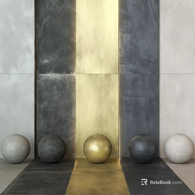 Stylish Floor Tiles Display With Decorative Spheres 3d model