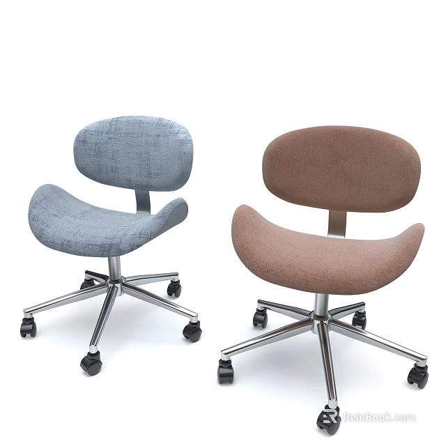 Modern Office Chairs With Grey And Brown Curved Backrest Seat Metal Base Five Caster Wheels 3d model 