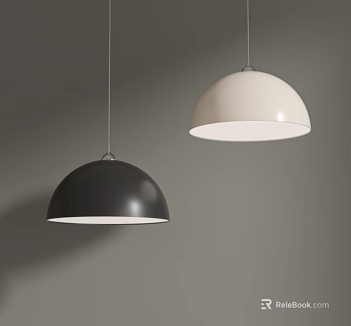 Modern Black and White Hemispherical Pendant Lights in Gray Minimalist Decor 3d model 