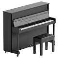Modern Black Upright Piano With Matching Bench For Home Interior Design