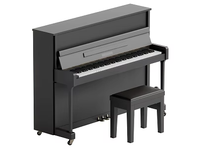 Modern Black Upright Piano With Matching Bench For Home Interior Design 3d model