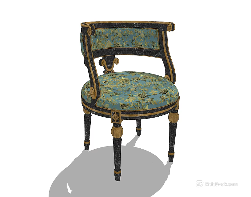 Classic Blue Single Sofa With Gold Patterns Black Frame And Gold Accents 3d model