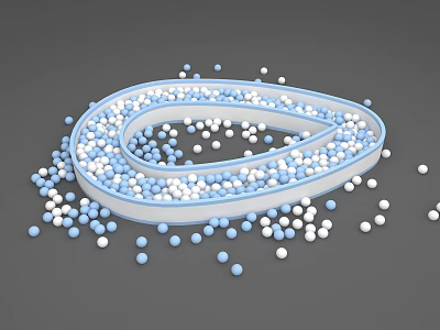 Spiral Play Equipment Structure With Blue And White Balls Scattered Around 3d model