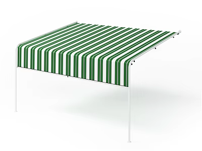 Outdoor Awning with Green and White Stripes and White Metal Frame for Patio Shade Solution 3d model