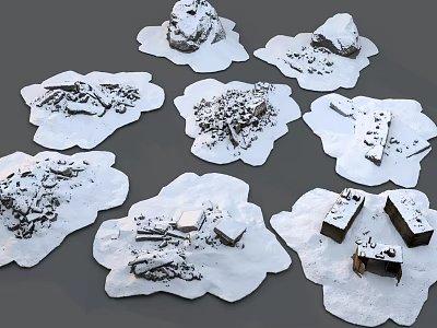 Snow Covered Building Components With Various Ruins And Small Structures 3d model