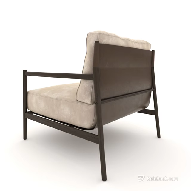 Modern Leisure Accent Chair With Beige Upholstered Seat And Dark Brown Metal Frame 3d model 
