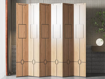 Modern Wooden Folding Screen With Geometric Panel Design For Home Interior Decor 3d model