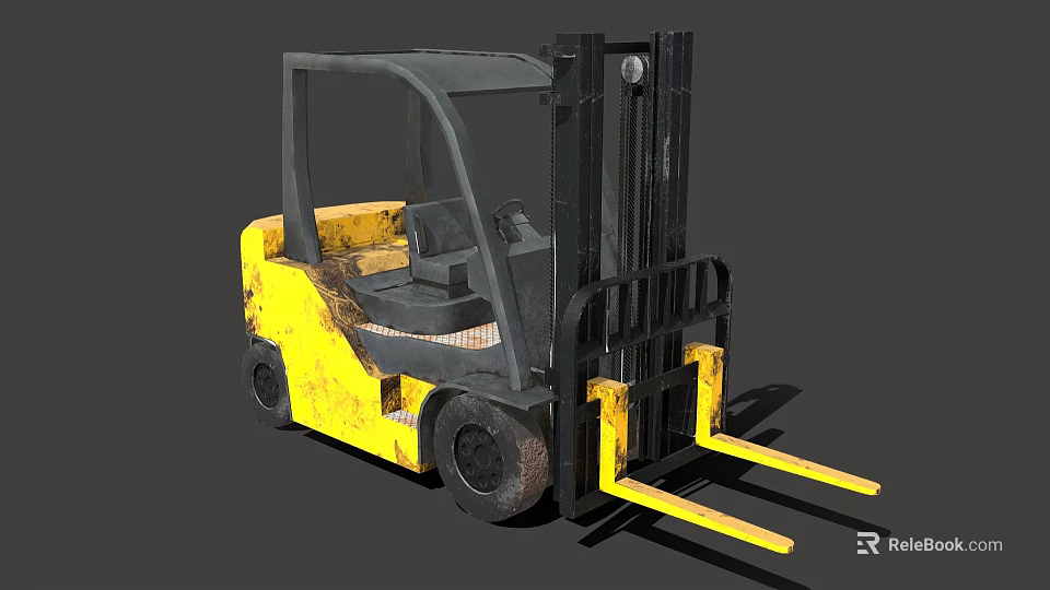 Yellow Forklift With Black Mast Cab And Front Forks For Industrial Use 3d model 