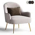 Dark Gray Fabric Accent Chair With Brown Cushion And Golden Metal Legs Modern Design