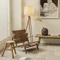 Cozy Leisure Chair with Wooden Frame Floor Lamp Side Table and Dried Flowers Vase