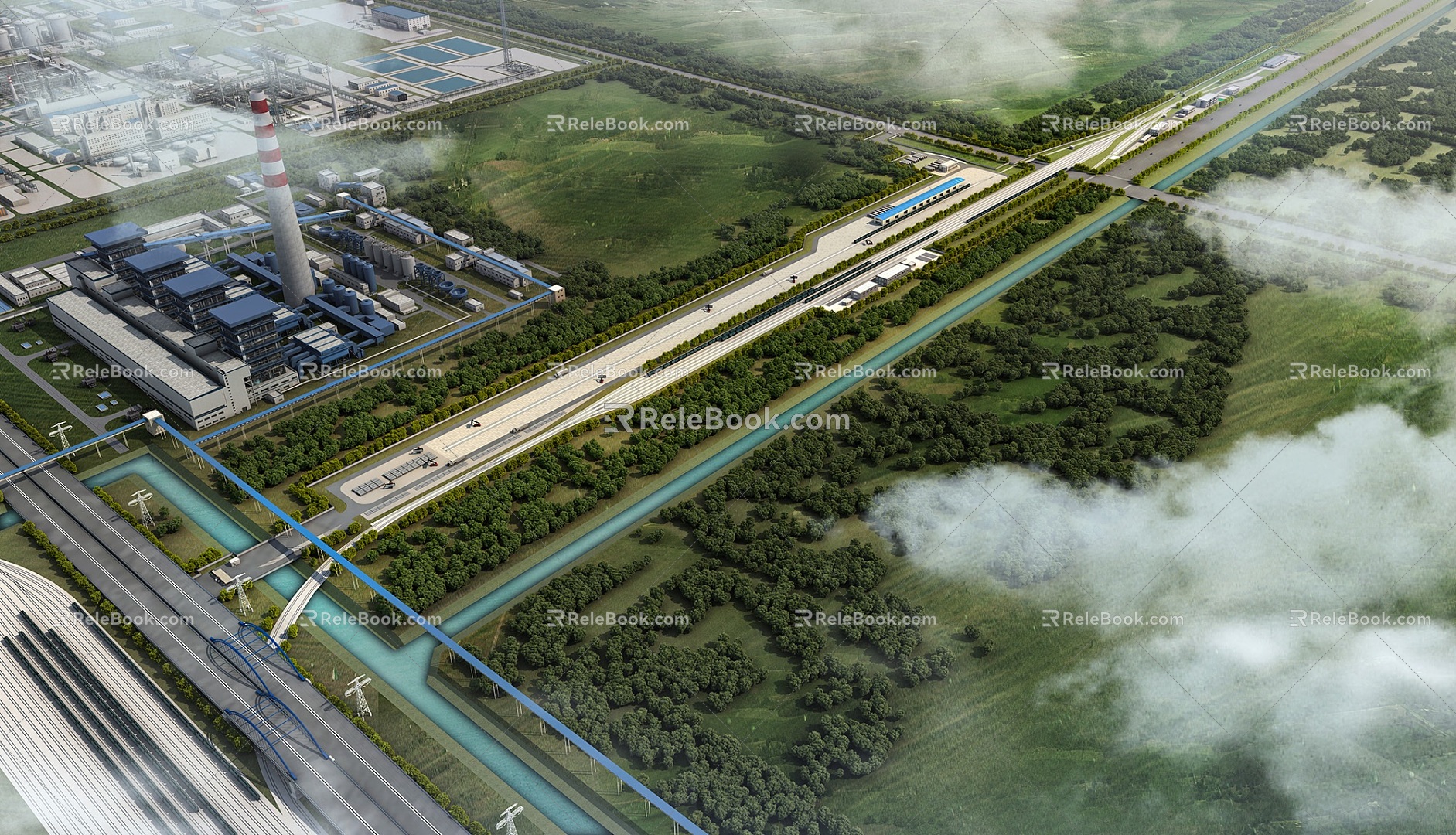 Modern Aerial View Industrial Park Logistics Park Railway Station 3d model