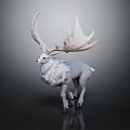 White Deer like Game and Movie Character with Large Antlers and Fluffy Fur