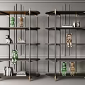 Modern Bookcase Design With Metal Frame Multi Layer Shelves Ornaments Books And Gray Wall