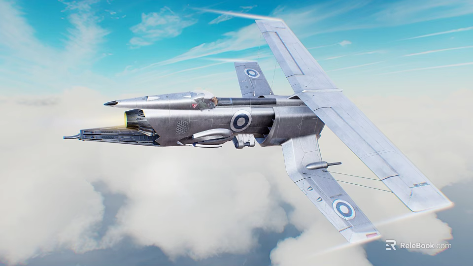 Military Jet Aircraft Flying In Sky With Clouds 3d model 