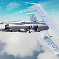 Military Jet Aircraft Flying In Sky With Clouds