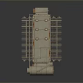 Rusty Power Transformer With Cooling Fins Bushings And Metal Tank