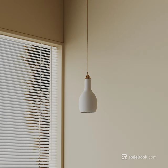Modern White Ceramic Pendant Light Hanging In Room With Window Blinds 3d model 