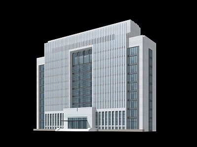 Modern Symmetrical Office Building With White Exterior And Large Glass Windows 3d model
