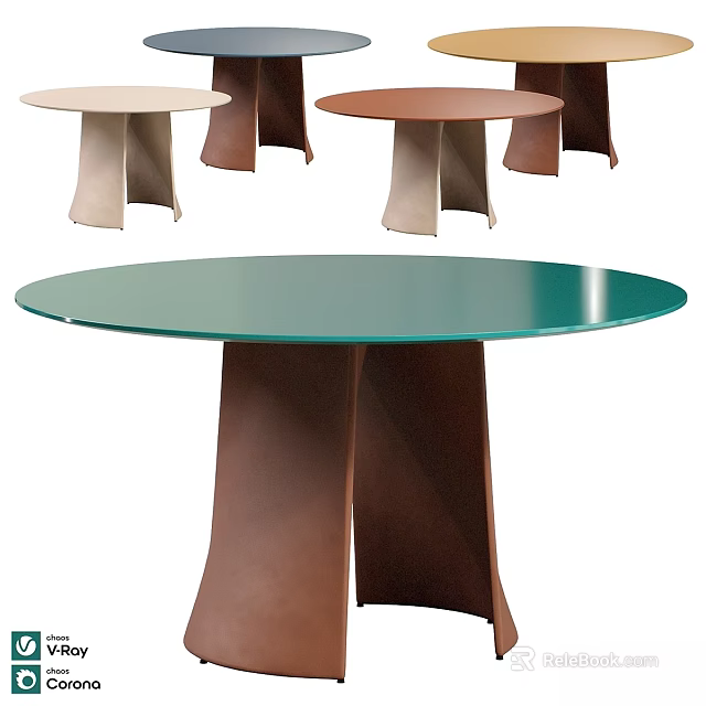Modern Functional Round Table With Green Tabletop And Unique Brown Base Design 3d model